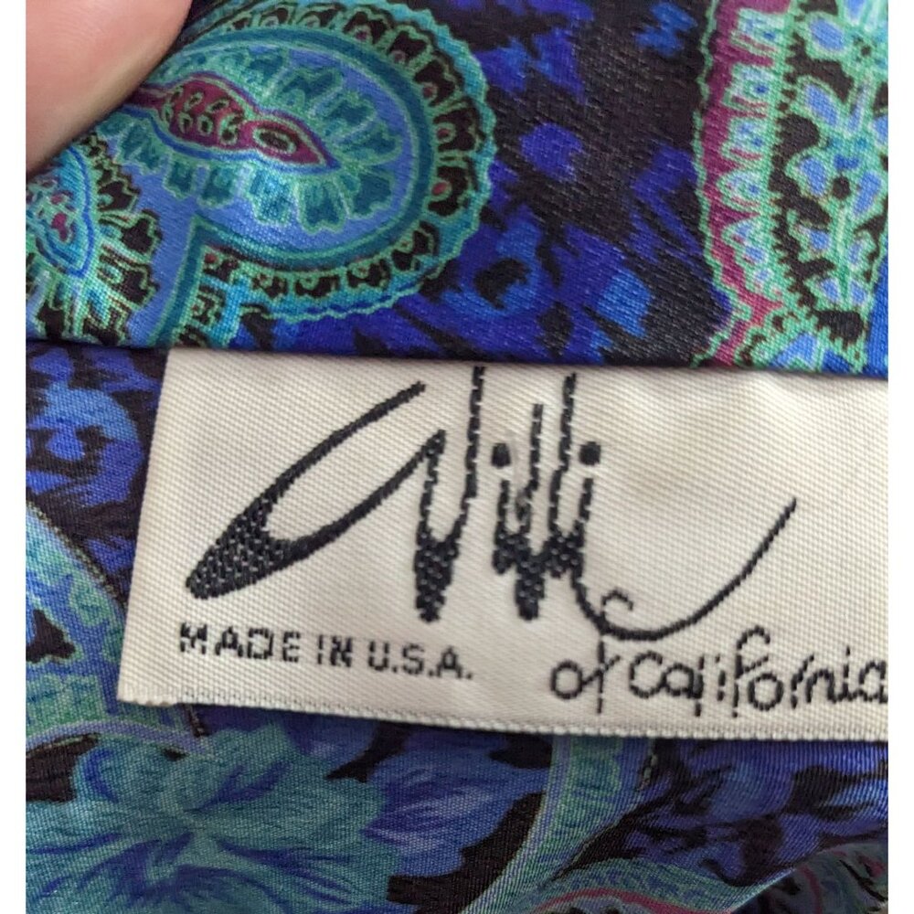 Vintage 80s Willi Of California Blue Paisley Dress - Picture 3 of 7